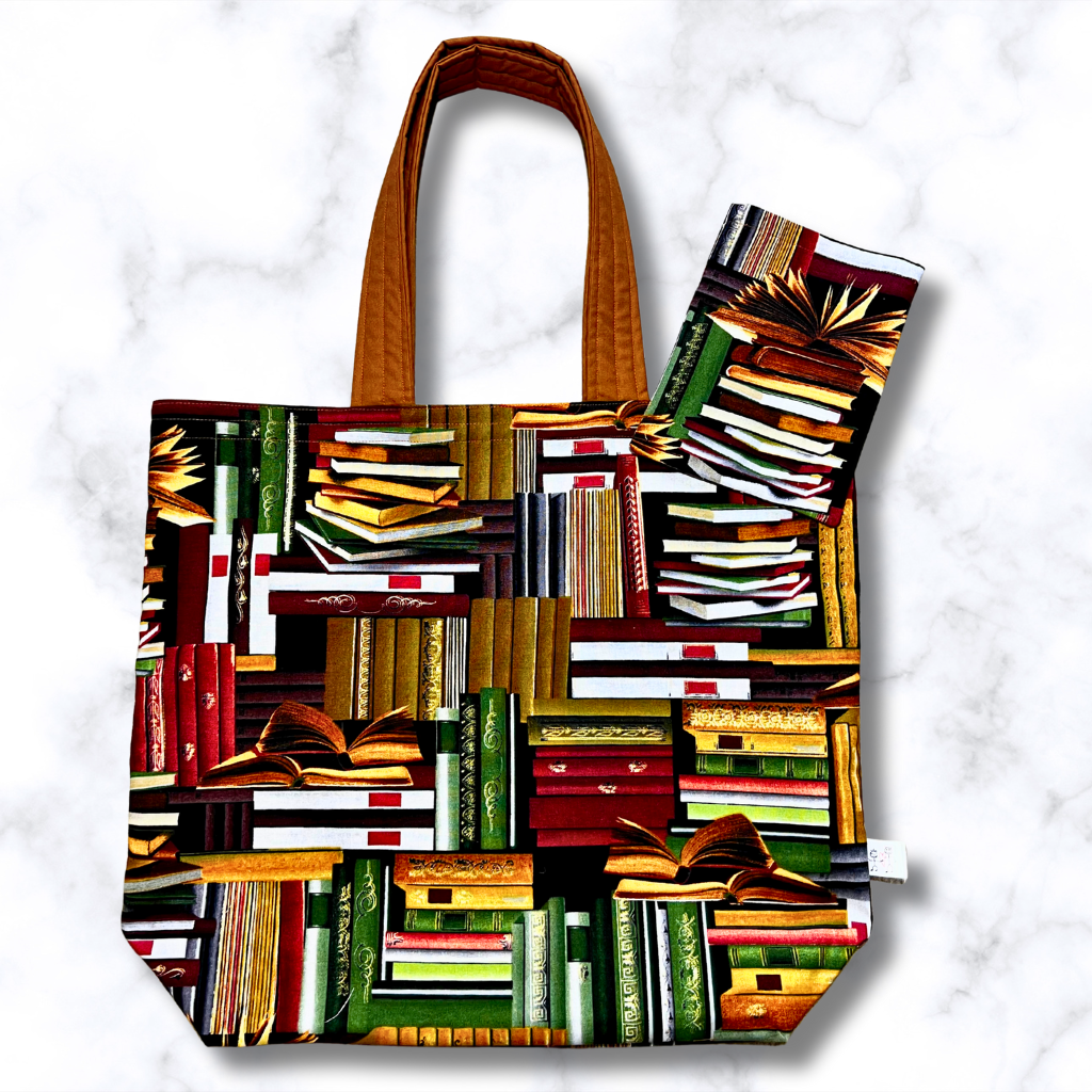 Grocery Tote .. Books .. Lined with storage pouch
