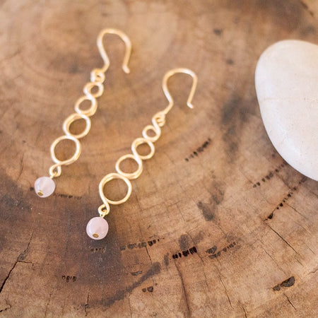 Natural Rose Quartz Gemstone Gold Earrings | Crystal Jewellery