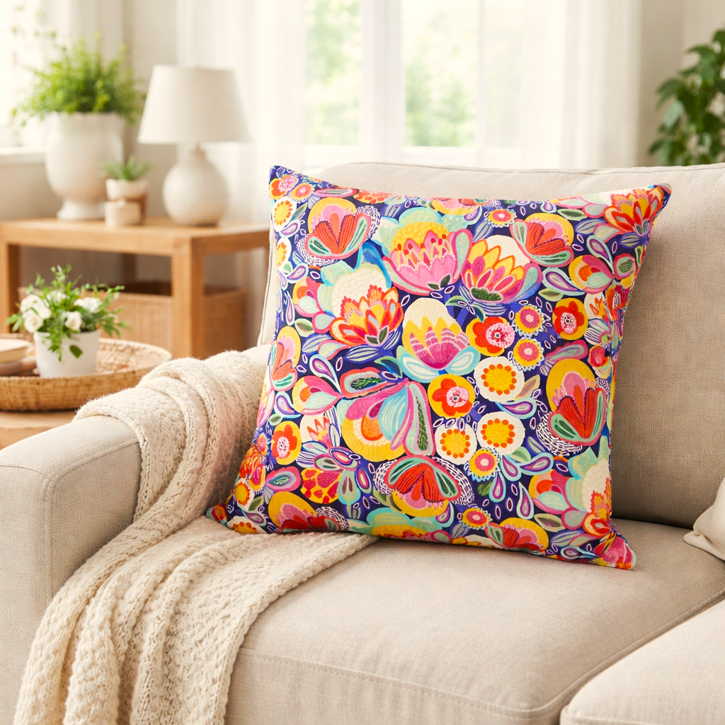 Native floral cushion cover- Coastal living