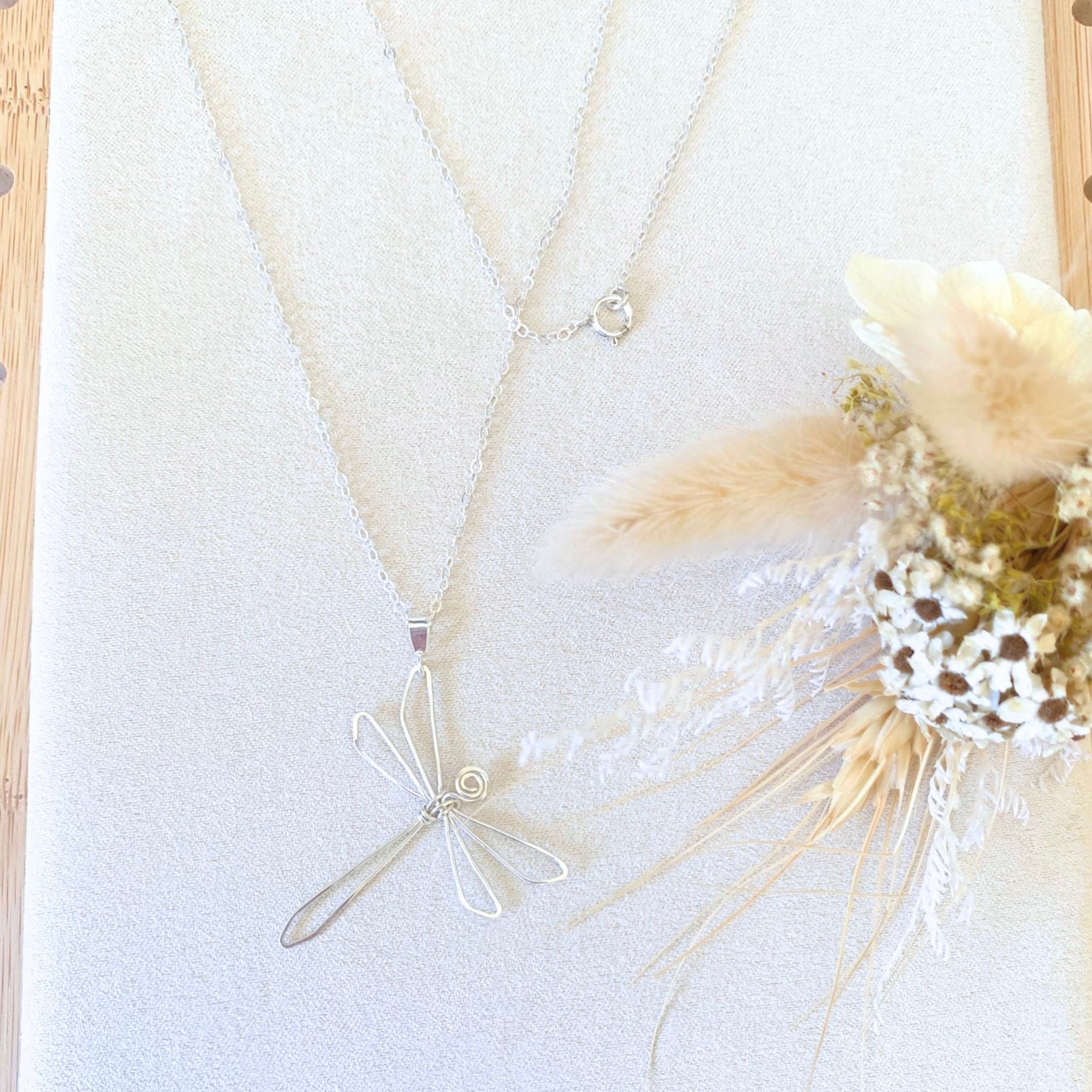 Dragonfly pendant necklace | Sterling silver wire | Cable link chain | Whimsical gift