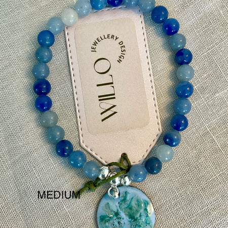 Aventurine (blue) gemstone bracelet with enamel charm