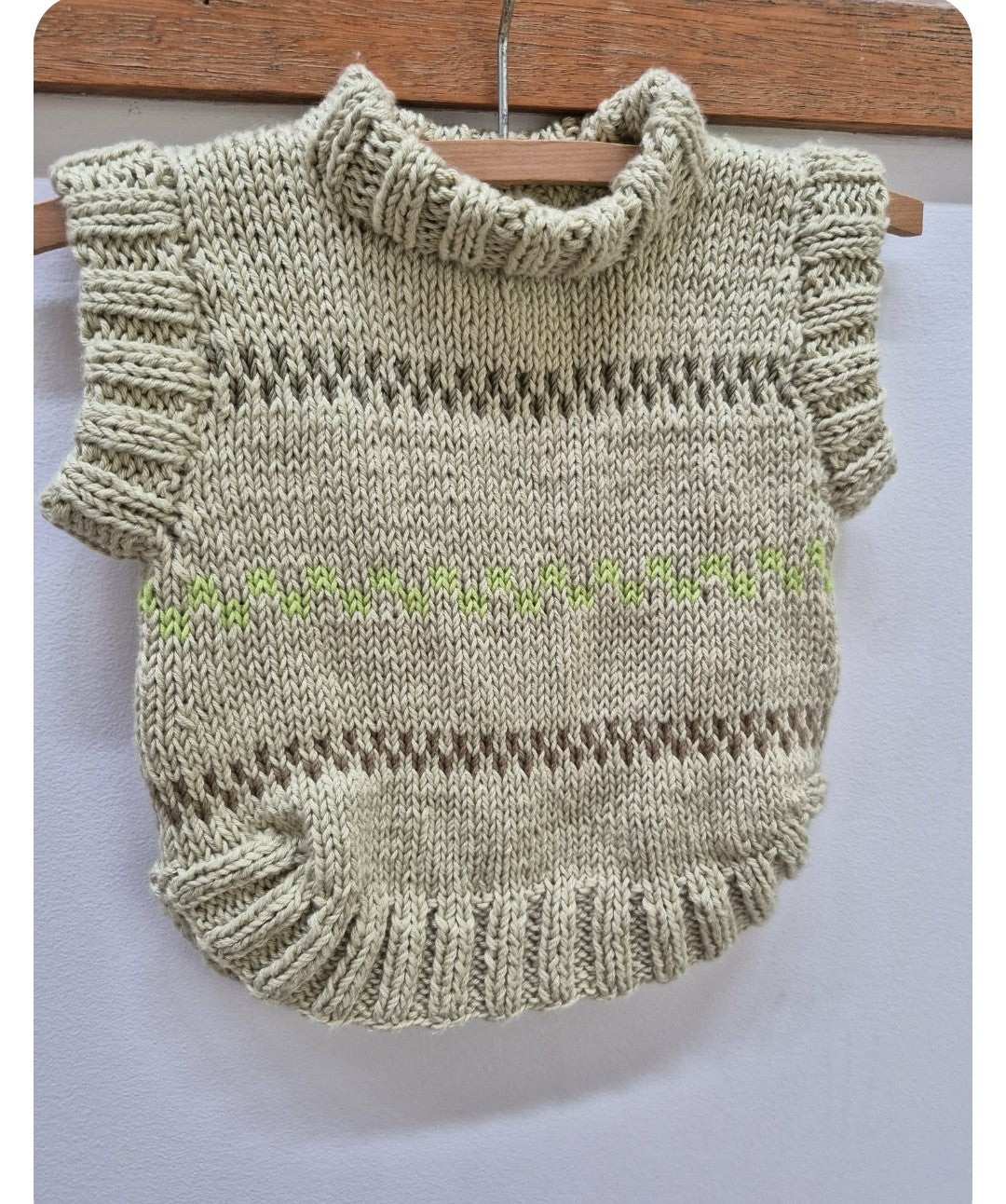 'Pippi Poncho' handknitted Baby Vest 6-12 mths 'Sprout' green