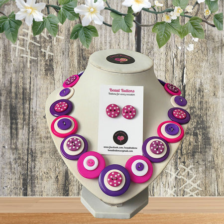Button necklace and earrings - Lots of Spots