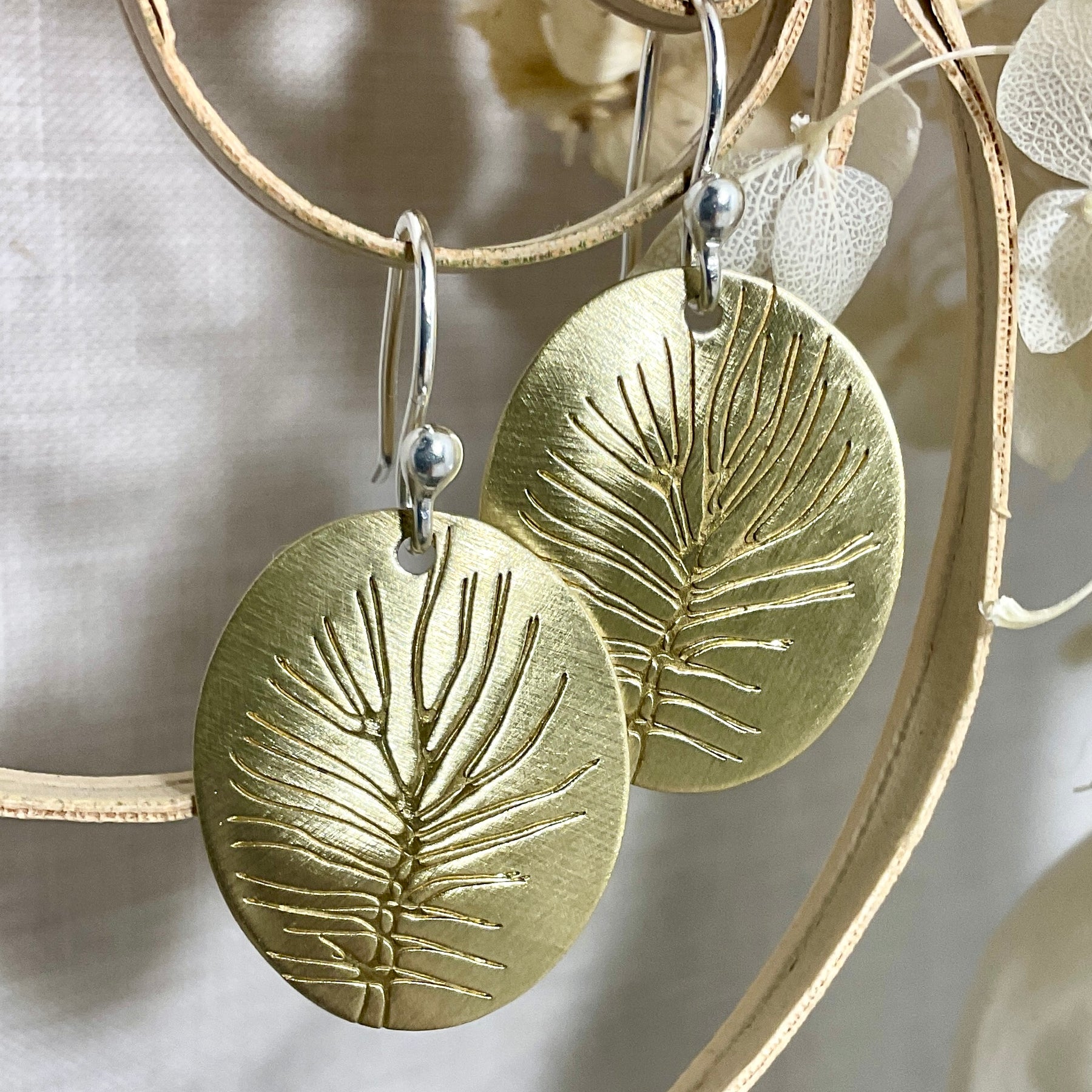 Brass embossed earrings. Handmade