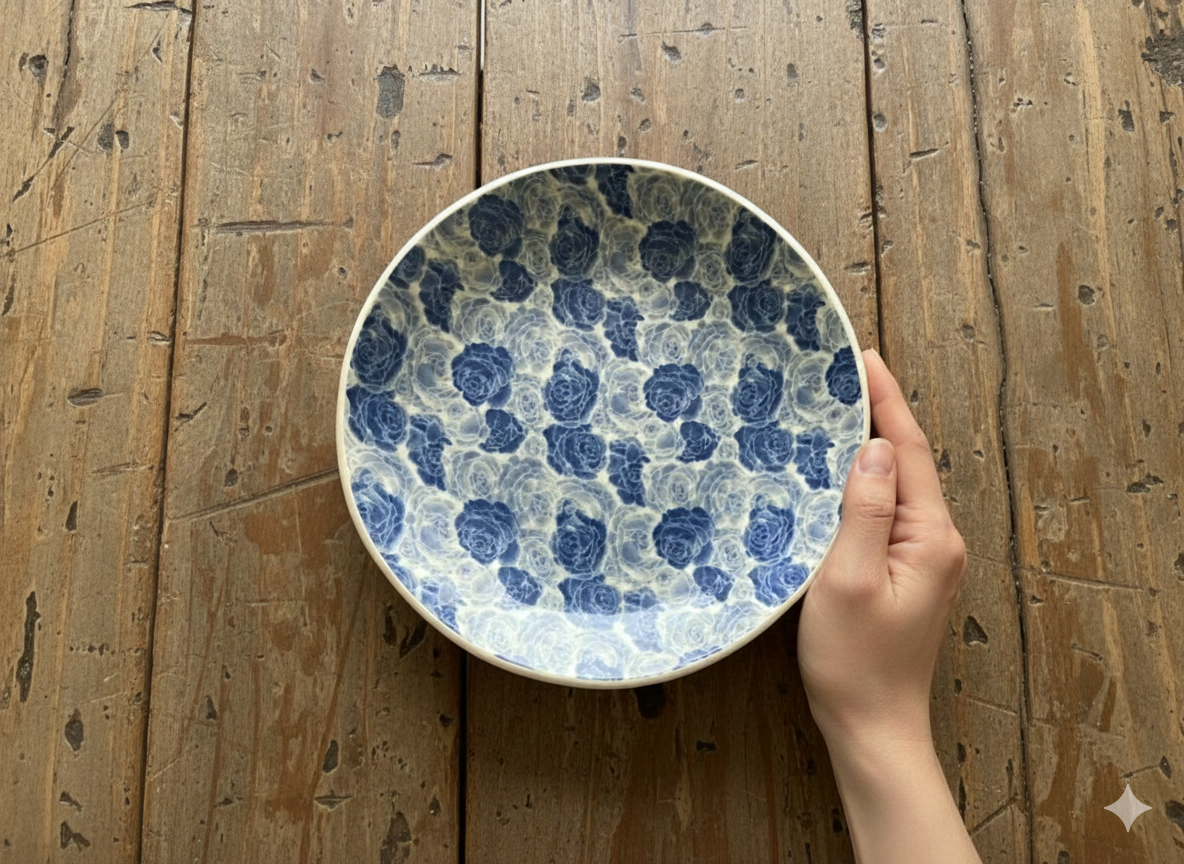 Handcrafted Misty Blue 28cm Pottery Serving Bowl