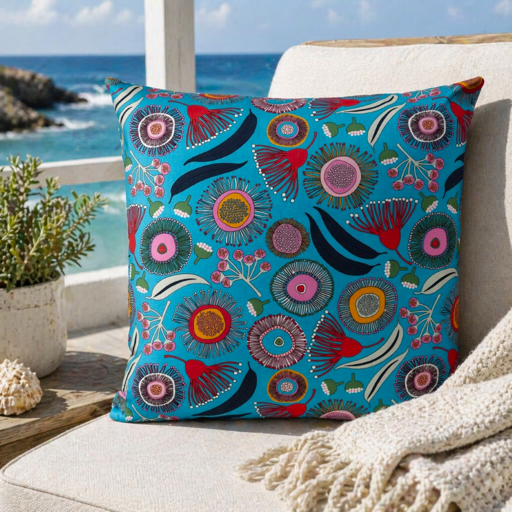 Vibrant blue native floral cushion cover- 45x45cm