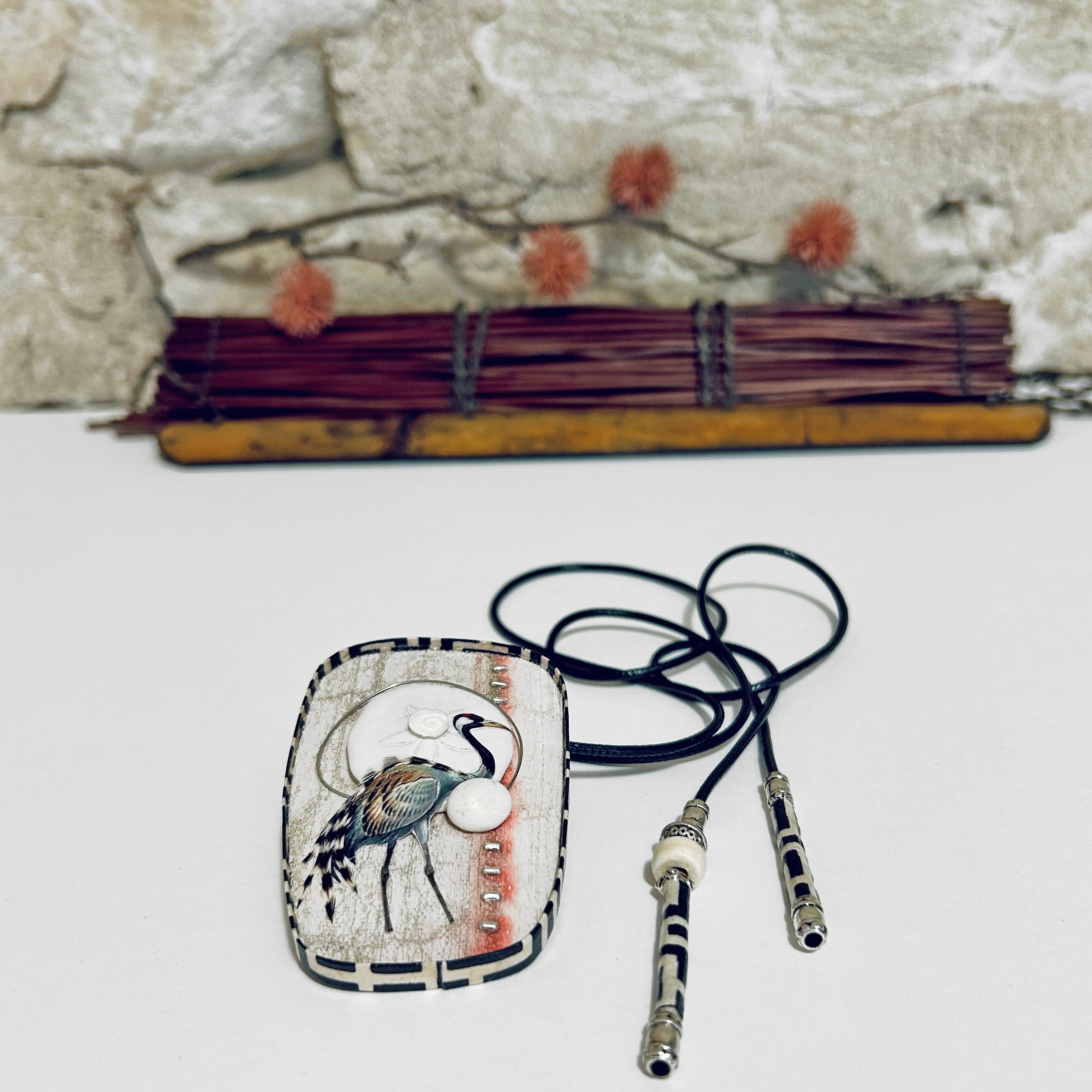 Pendant Necklace Brooch Waterbird Shell Collage - APE-32