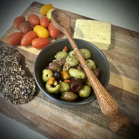 Condiment Spoon - OIive and Feta Wooden Spoon with holes
