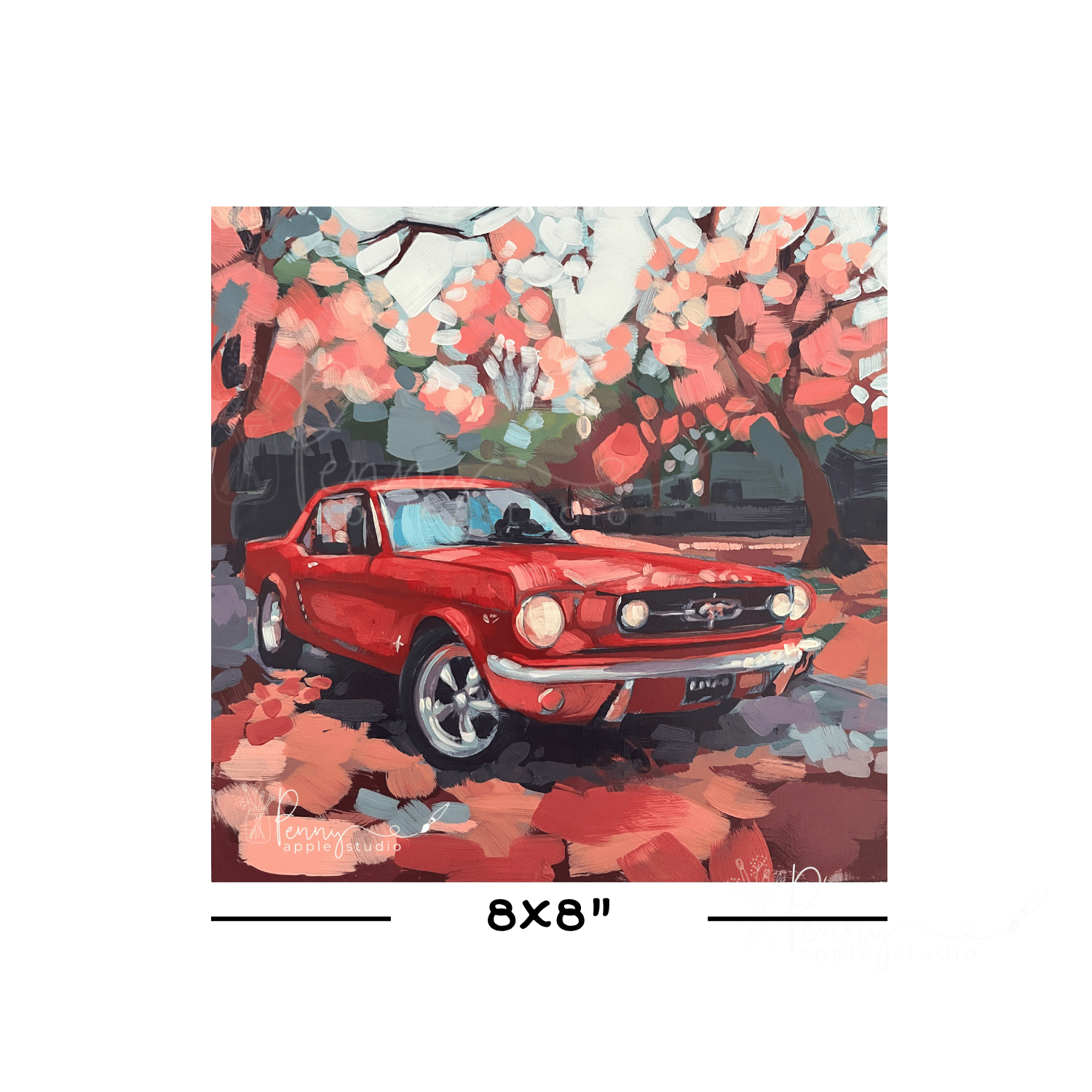 Unframed Expressive Square Art Print – Cherry Mustang