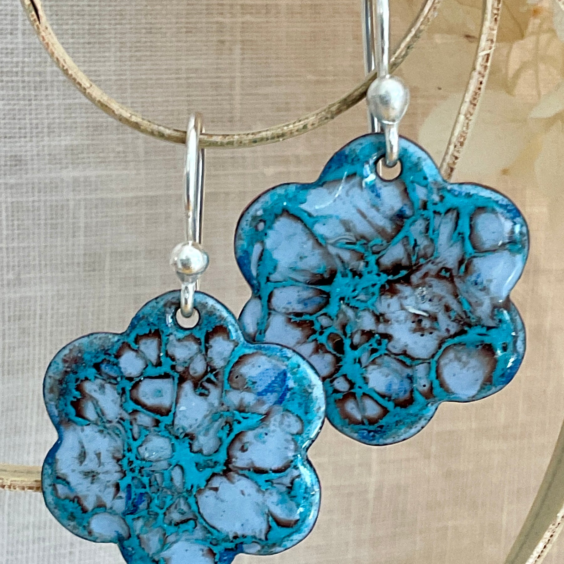 Blue flower earrings. Enamel earrings. Handmade