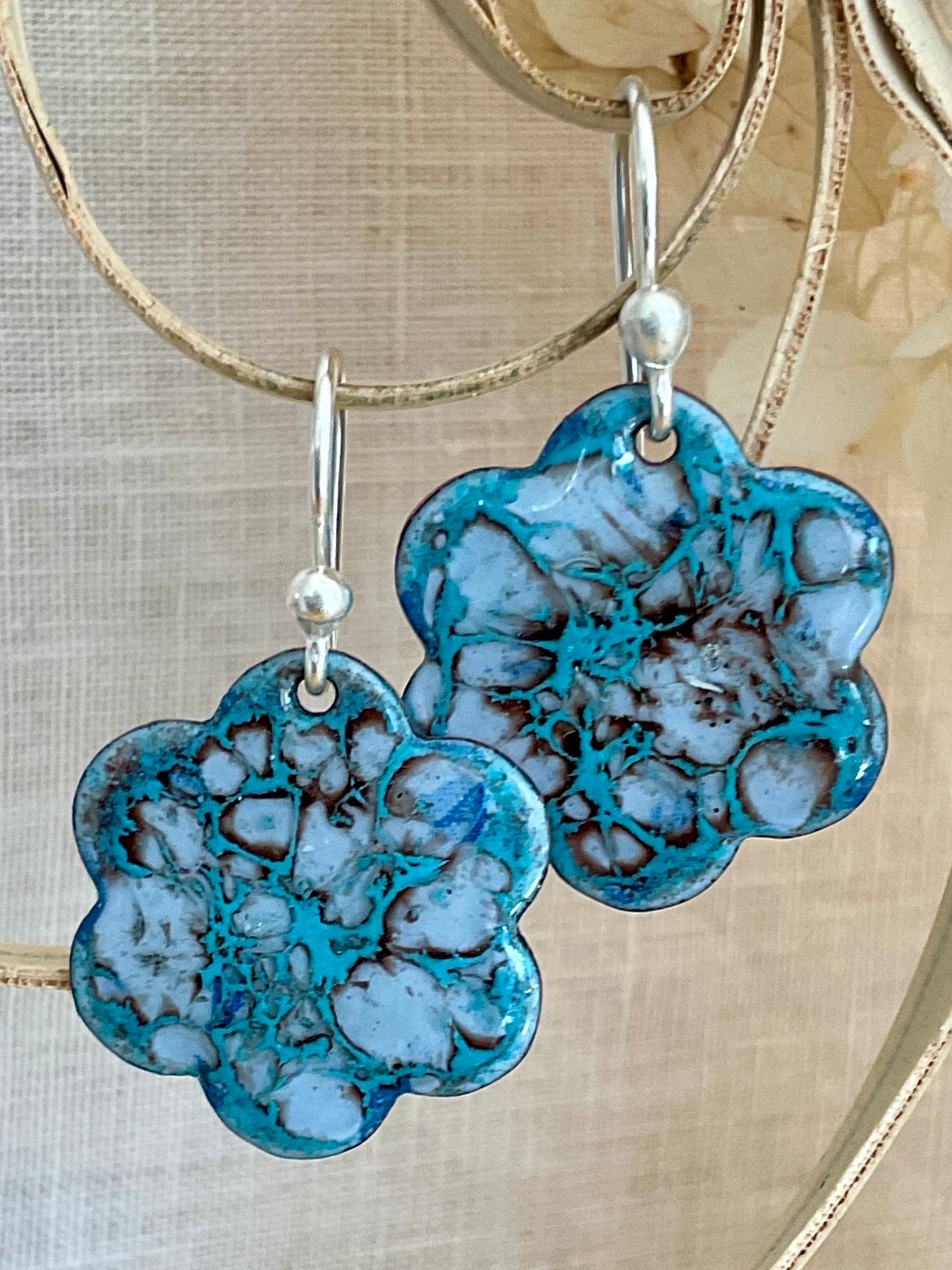 Blue flower earrings. Enamel earrings. Handmade