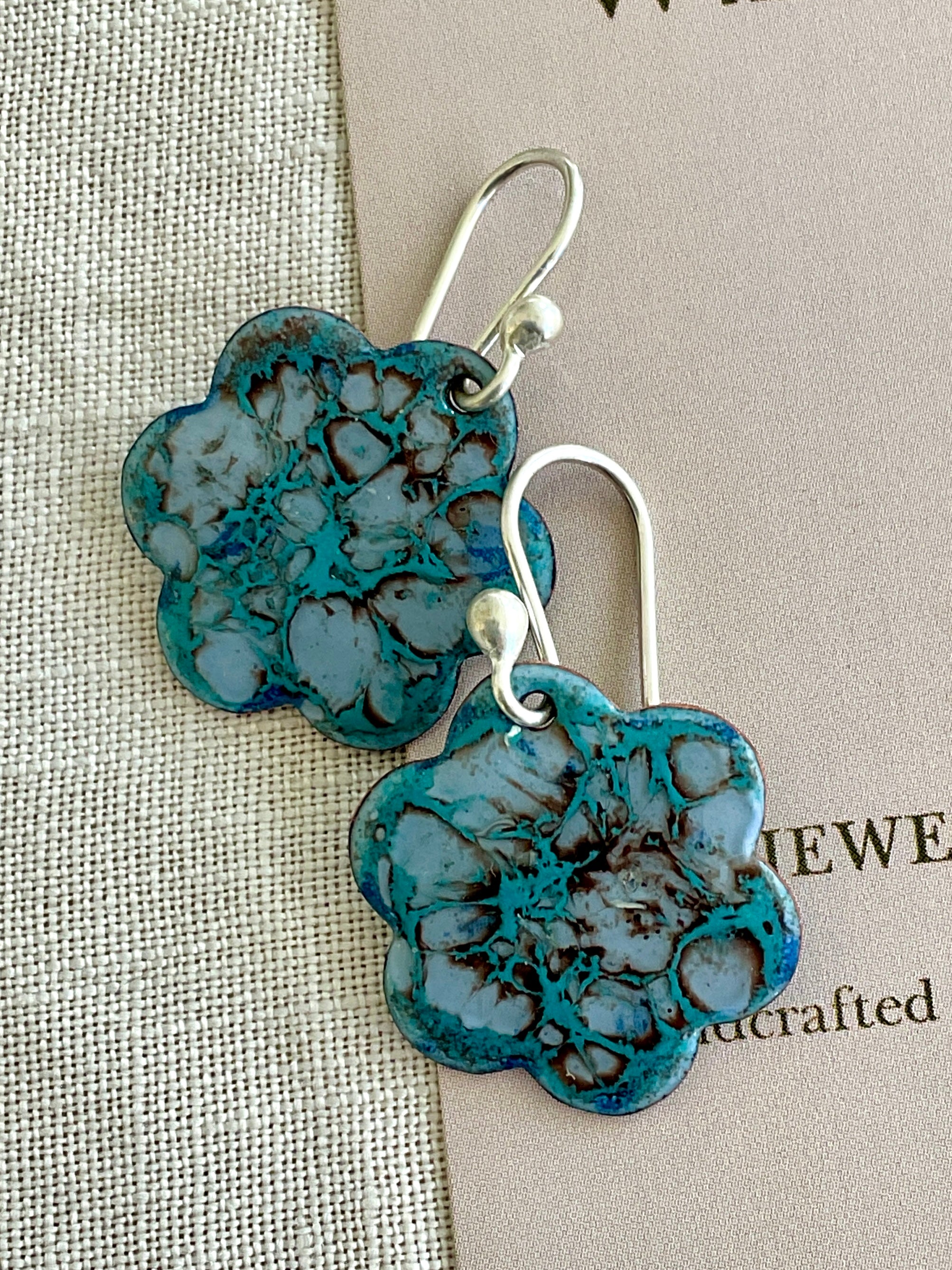 Blue flower earrings. Enamel earrings. Handmade