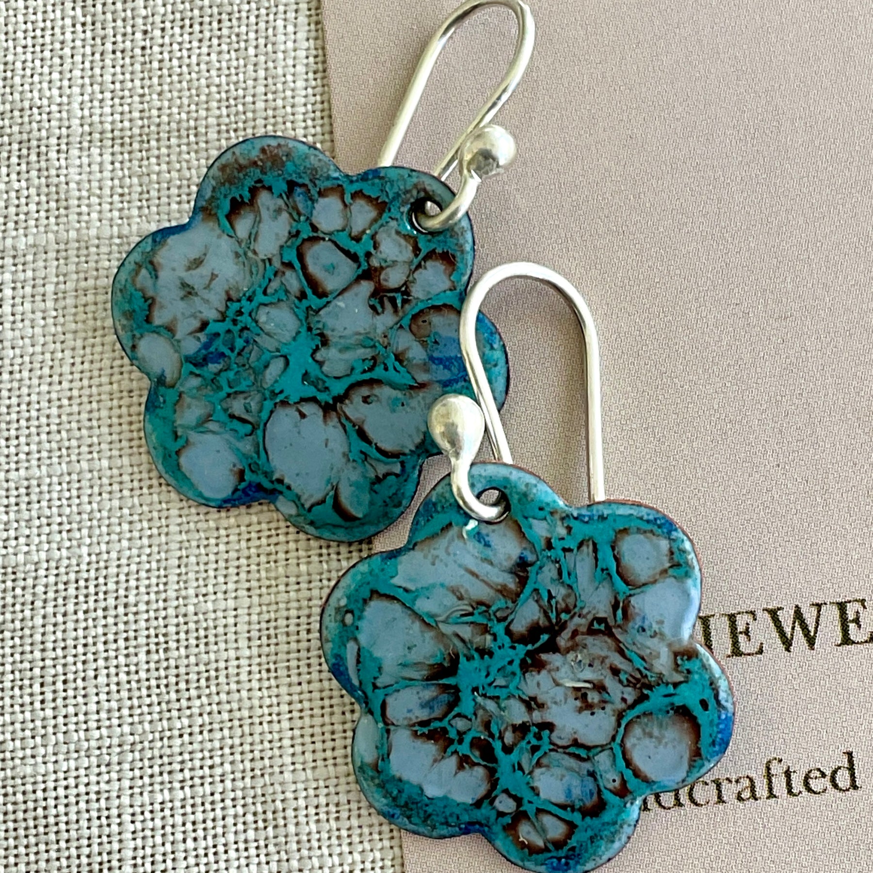 Blue flower earrings. Enamel earrings. Handmade