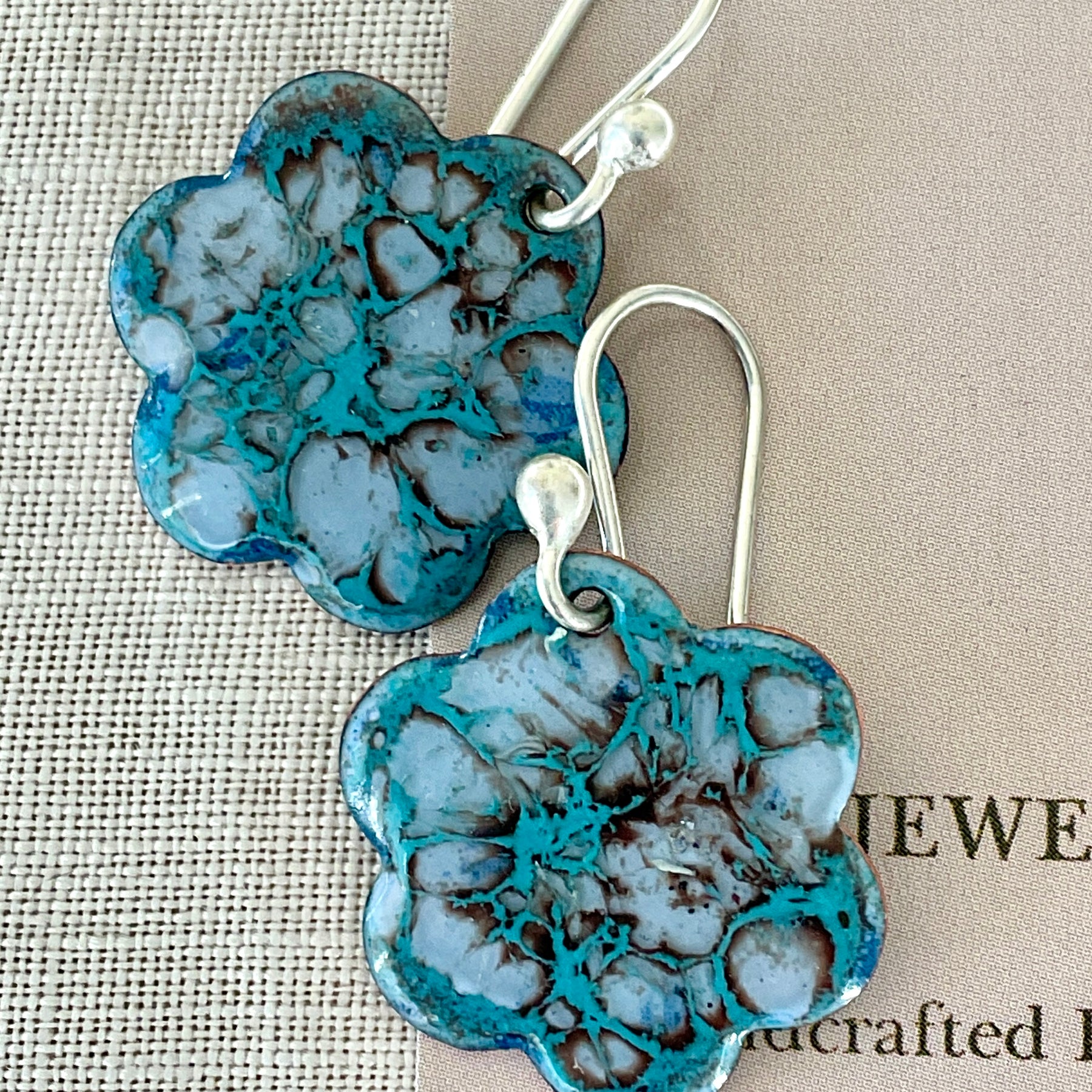 Blue flower earrings. Enamel earrings. Handmade