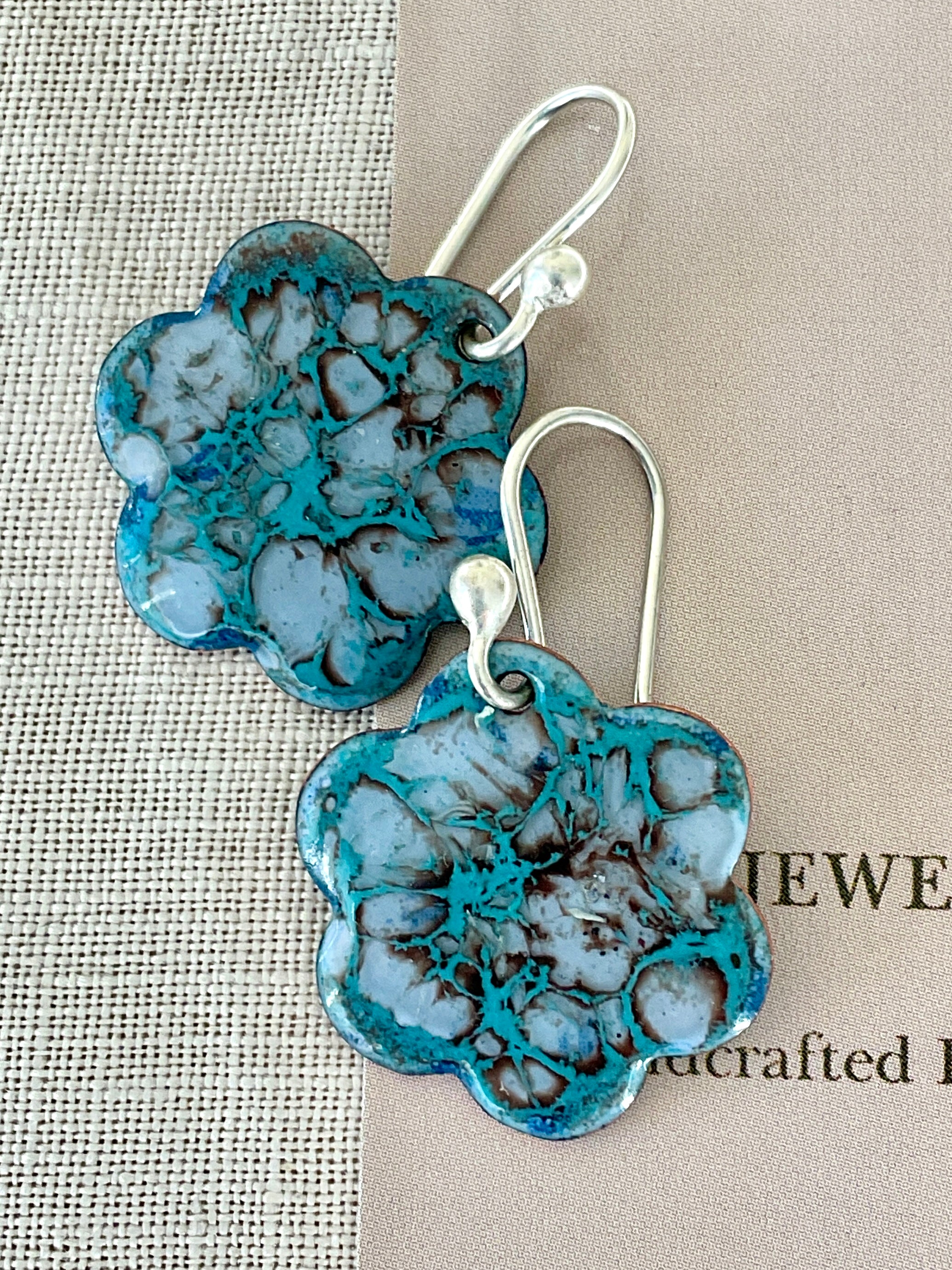 Blue flower earrings. Enamel earrings. Handmade