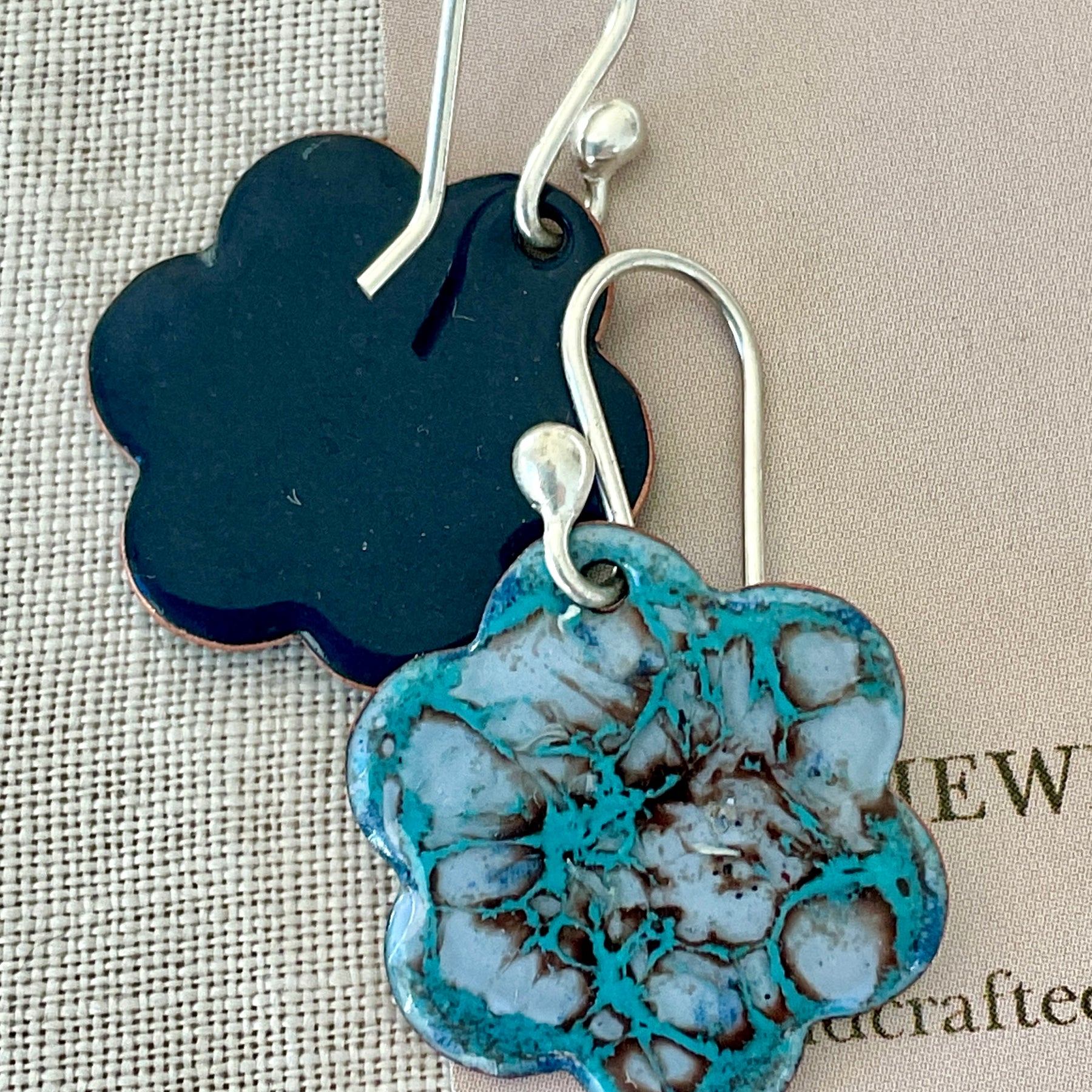 Blue flower earrings. Enamel earrings. Handmade