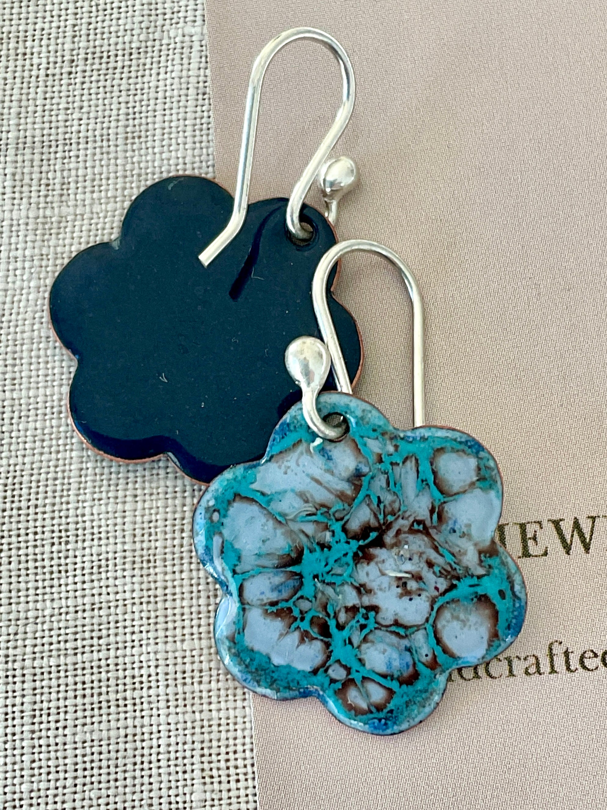 Blue flower earrings. Enamel earrings. Handmade
