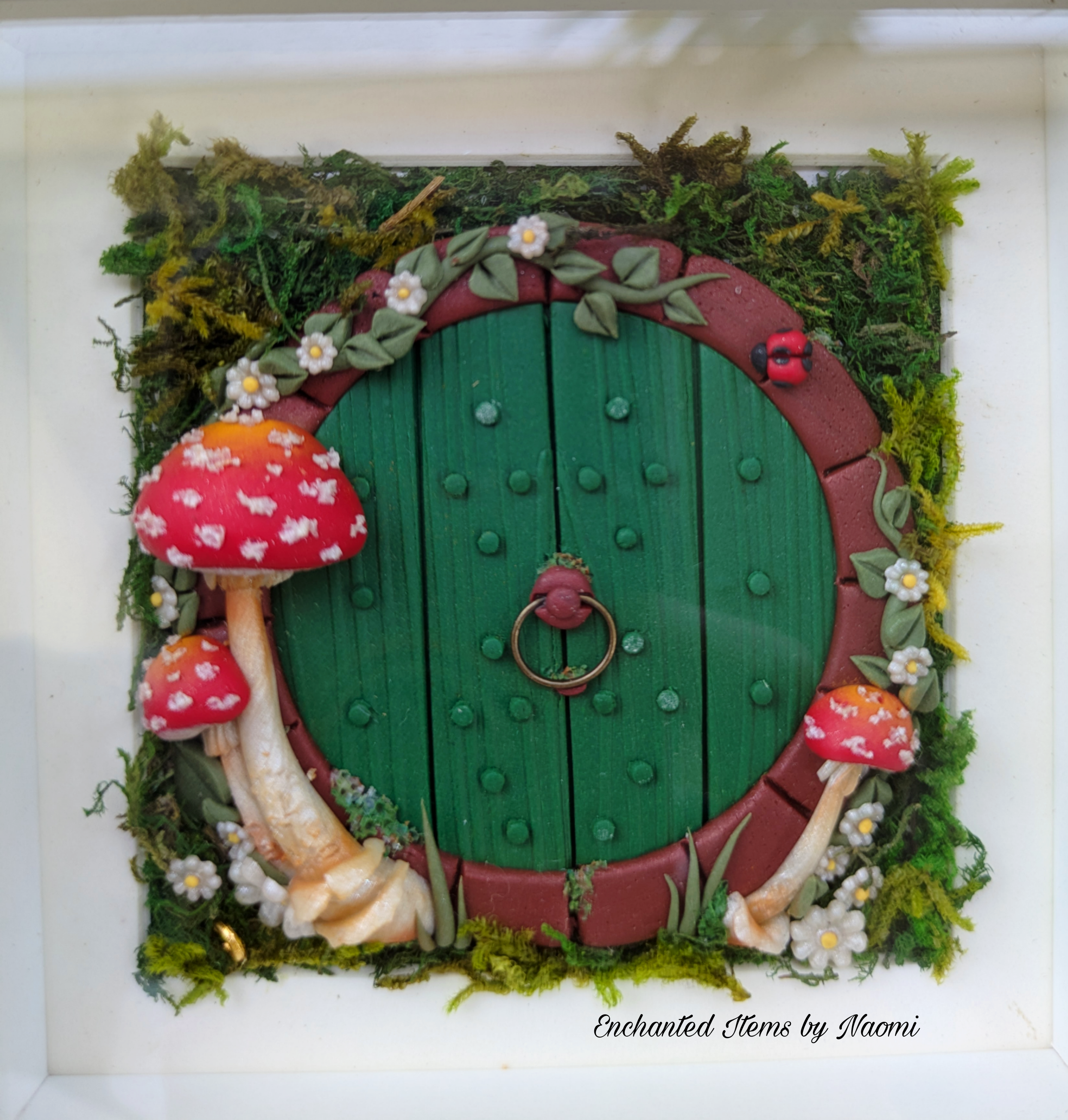 Enchanted Hobbit-Style Fairy Door displayed in a Shadow Box
