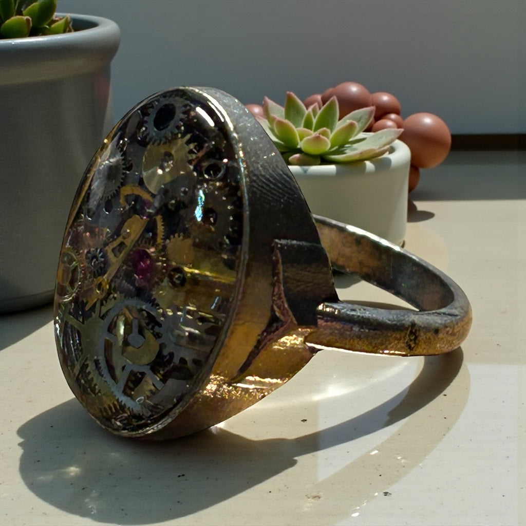 Steampunk Watch Parts Oval Ladies Ring