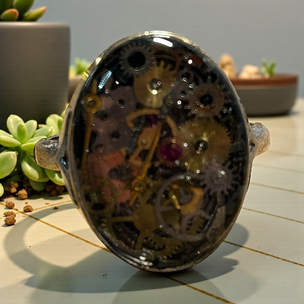 Steampunk Watch Parts Oval Ladies Ring