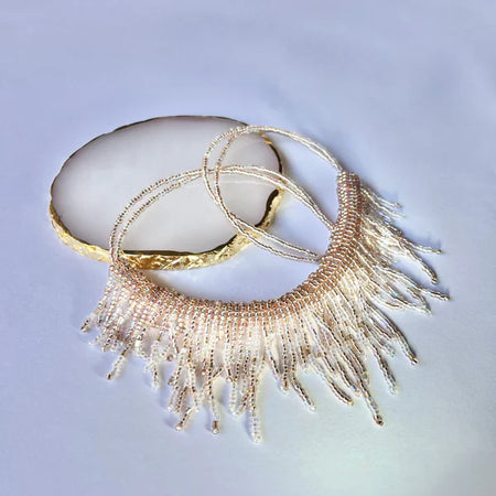 SHIMMER NUDE | Silver Crystal | 2 colors | festive necklace | beaded handmade