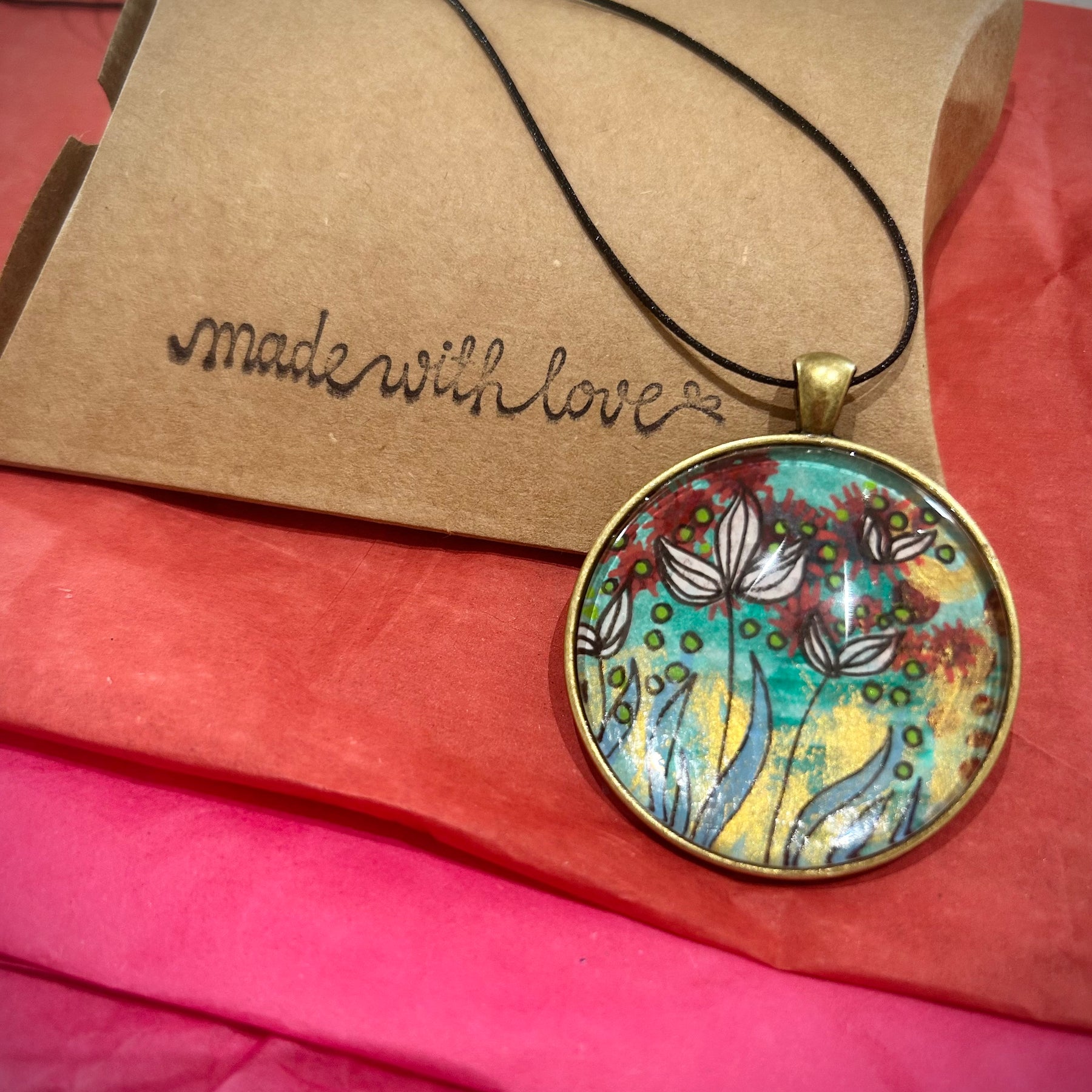 Hand-painted necklace : Emerald Earth