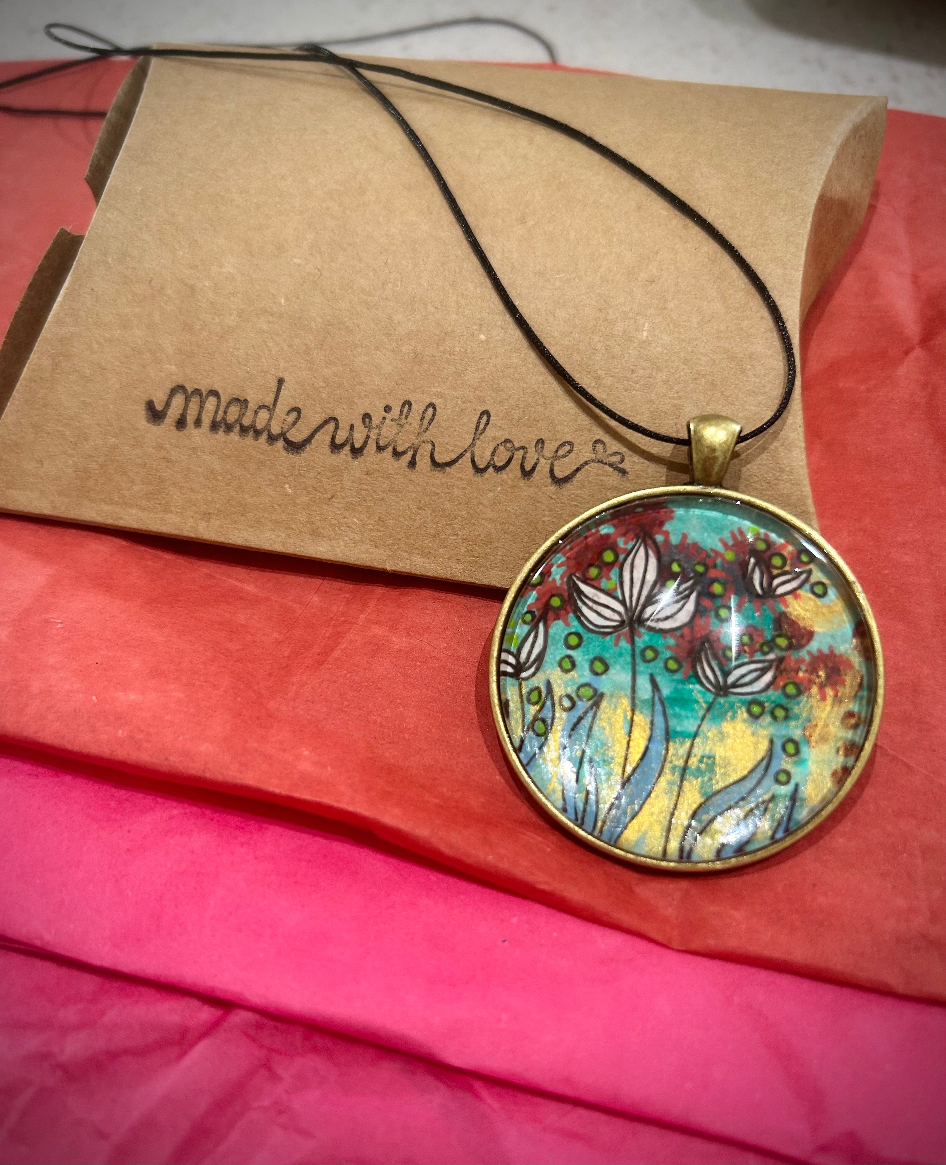Hand-painted necklace : Emerald Earth