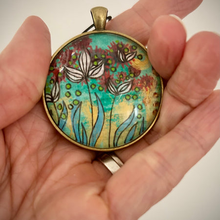 Hand-painted necklace : Emerald Earth