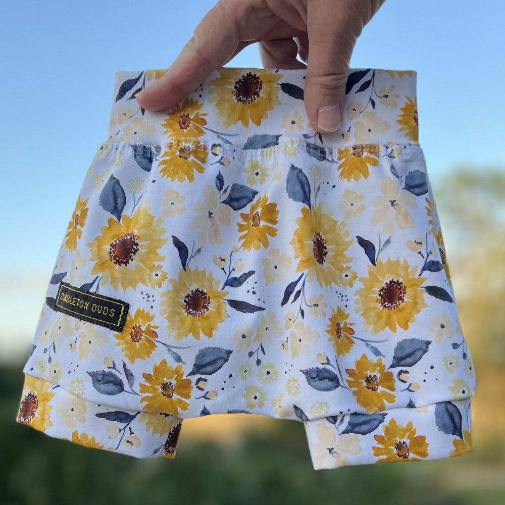 Sunflowers in Yellow | Sizes 000, 00, 0, 1 | Handmade Baby Pants by Dumbleton Duds | FREE Postage $50+
