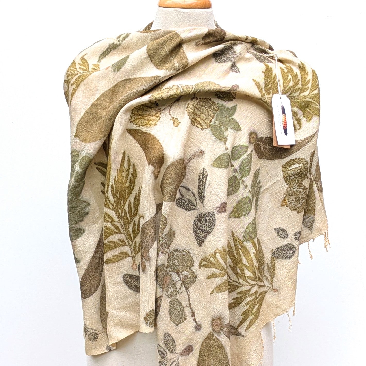 Ecoprint silk and bamboo cape