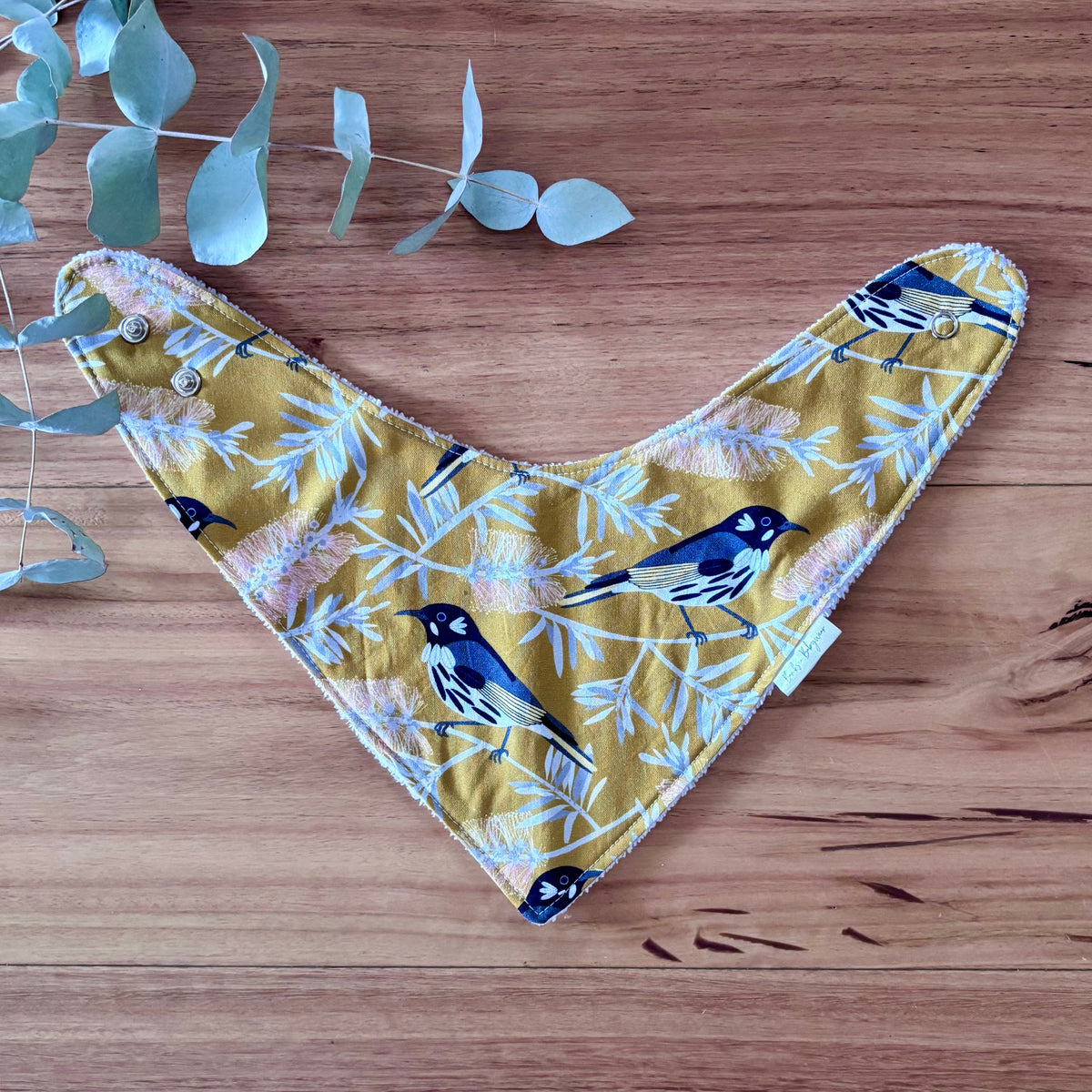 Baby Bib and Burp Cloth Set | Yellow Birds and Banksias | Ready to Ship