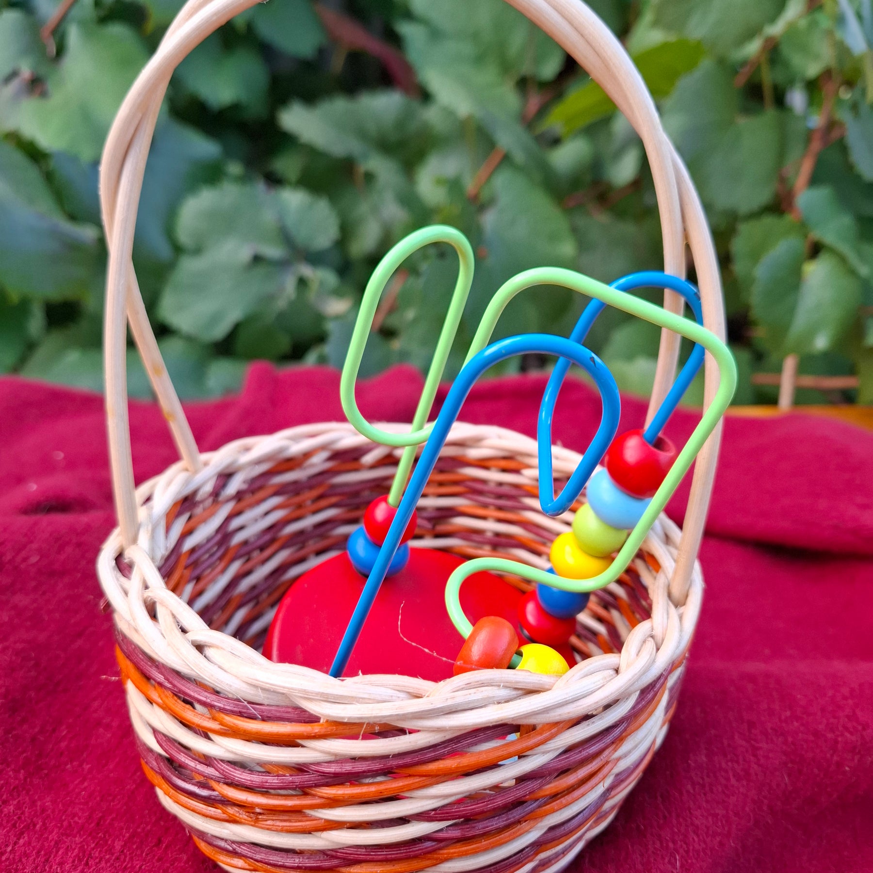 small orange brown handled basket