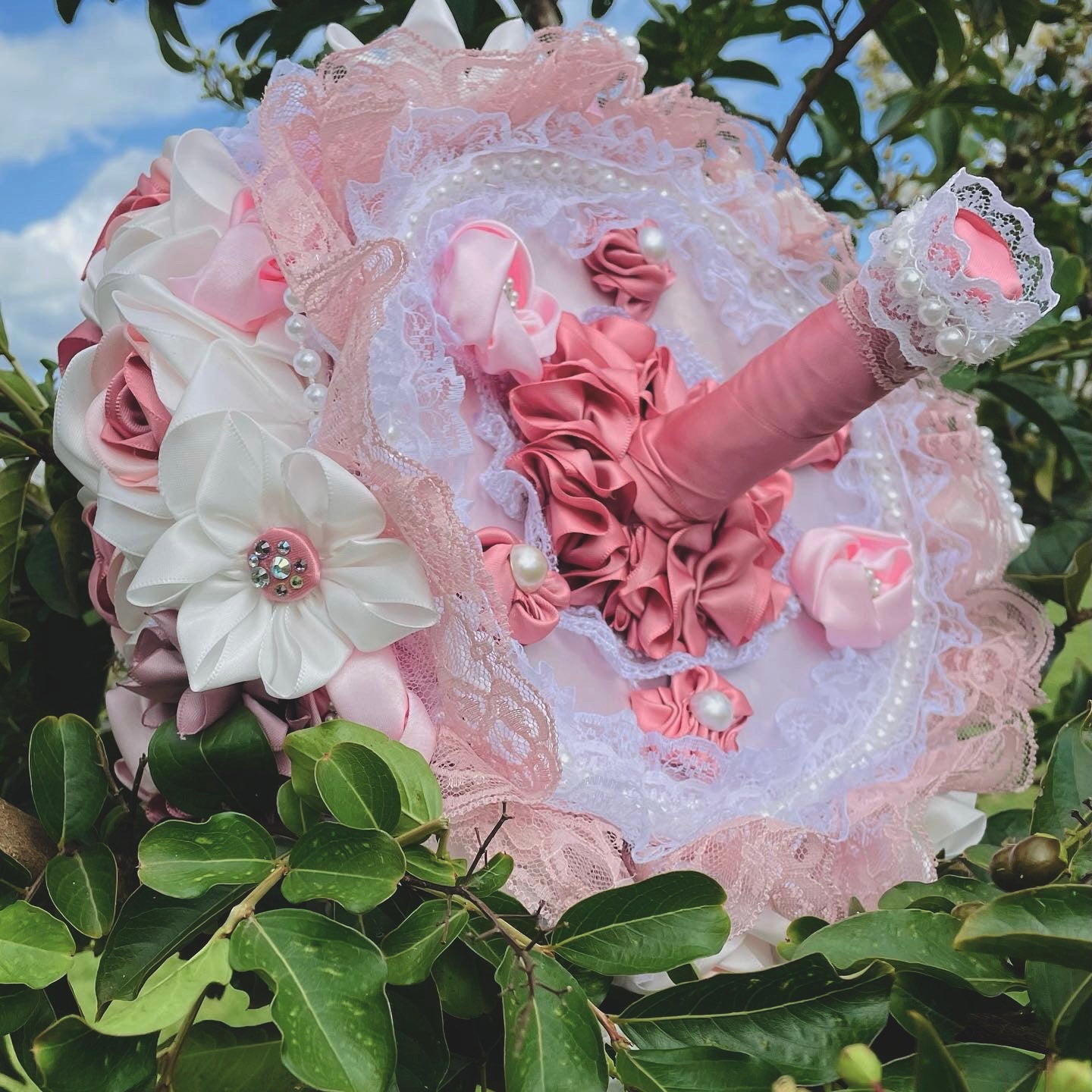 Wedding Bouquet Pretty in Pink wth Headpiece