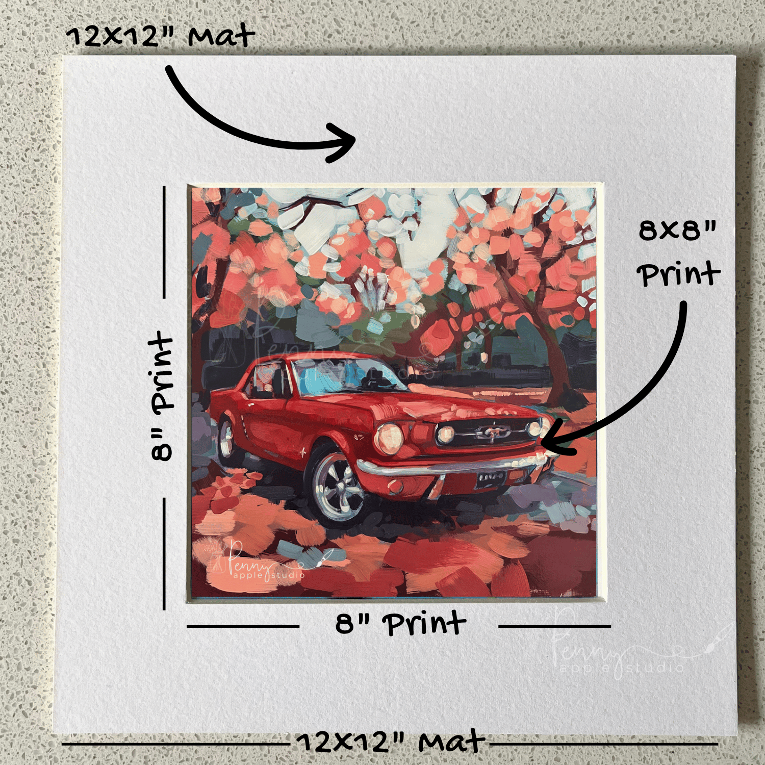 Unframed Expressive Square Art Print – Cherry Mustang