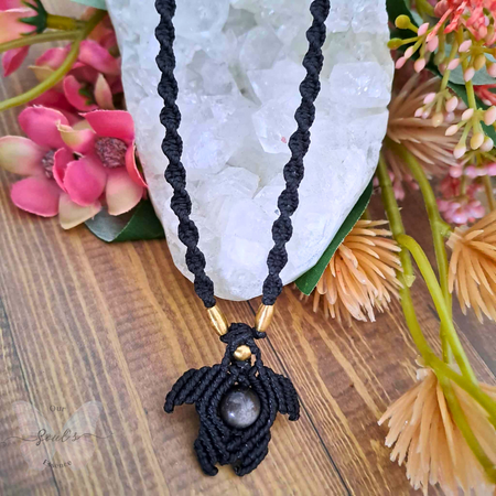 Silver Sheen Obisidan Turtle Necklace