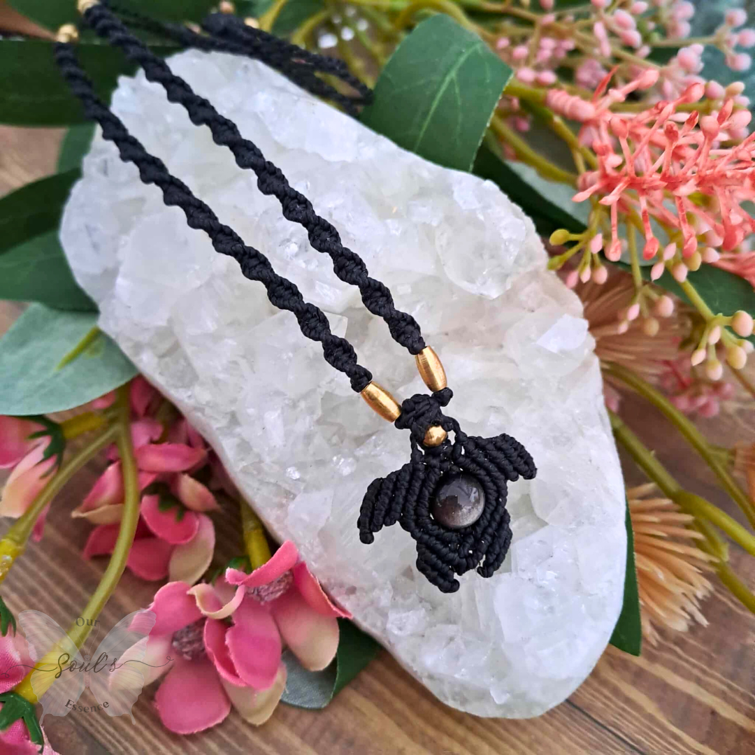 Silver Sheen Obisidan Turtle Necklace