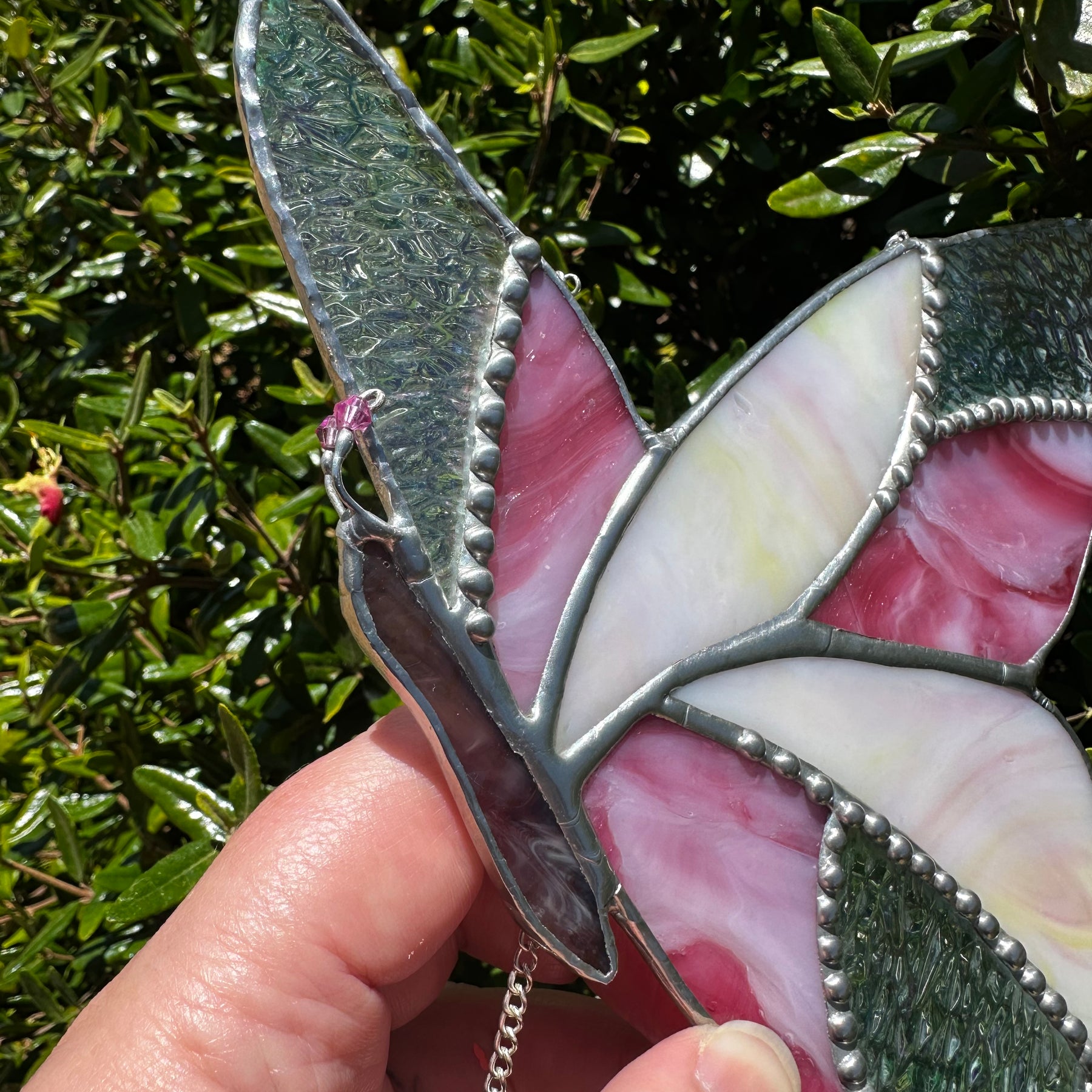 Shades of pink, glass butterfly suncatcher