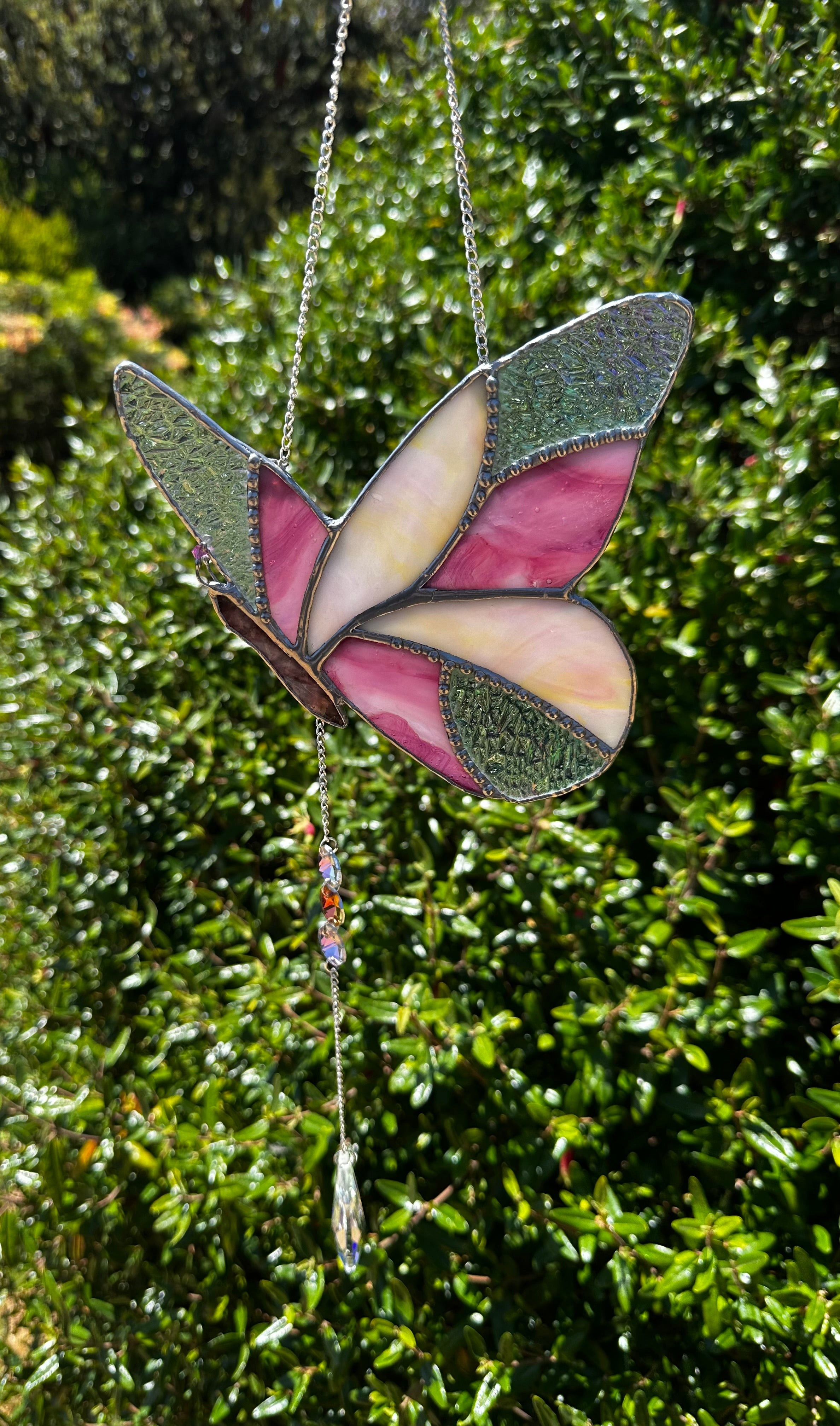 Shades of pink, glass butterfly suncatcher