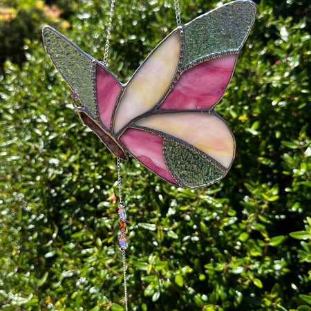 Shades of pink, glass butterfly suncatcher