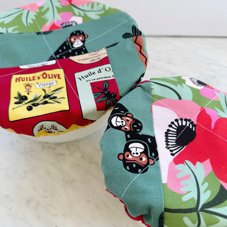 Cheeky monkeys reusable fabric bowl covers. Set of two. Proofing cloths.