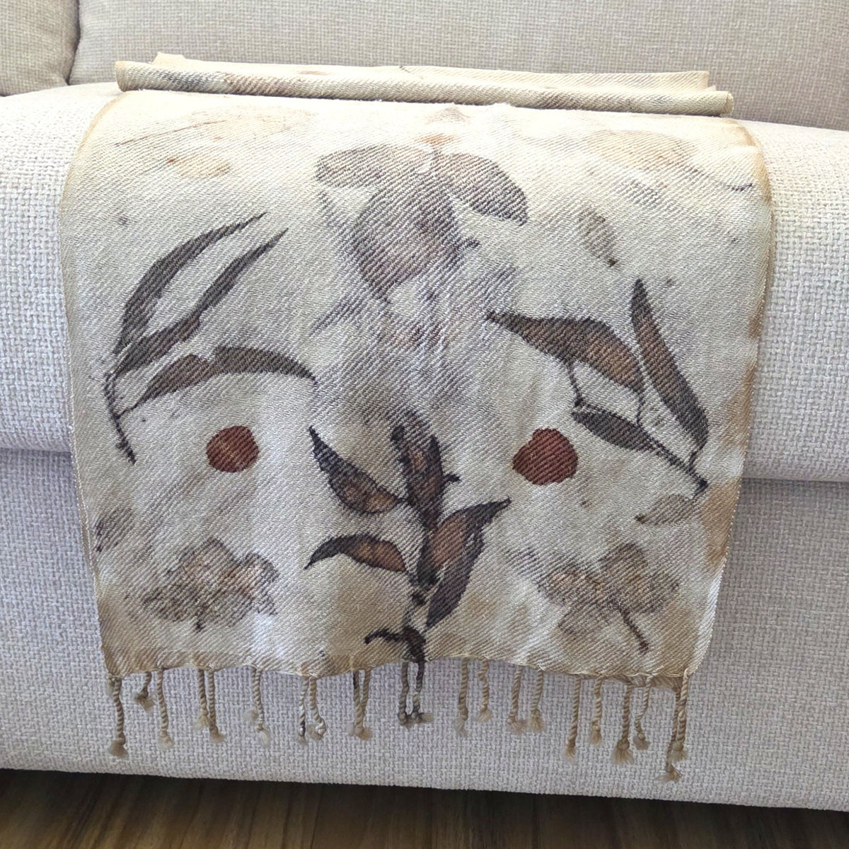 Luxury Silk/Wool Blend - Botanical Print Scarf/Wrap - The Olive