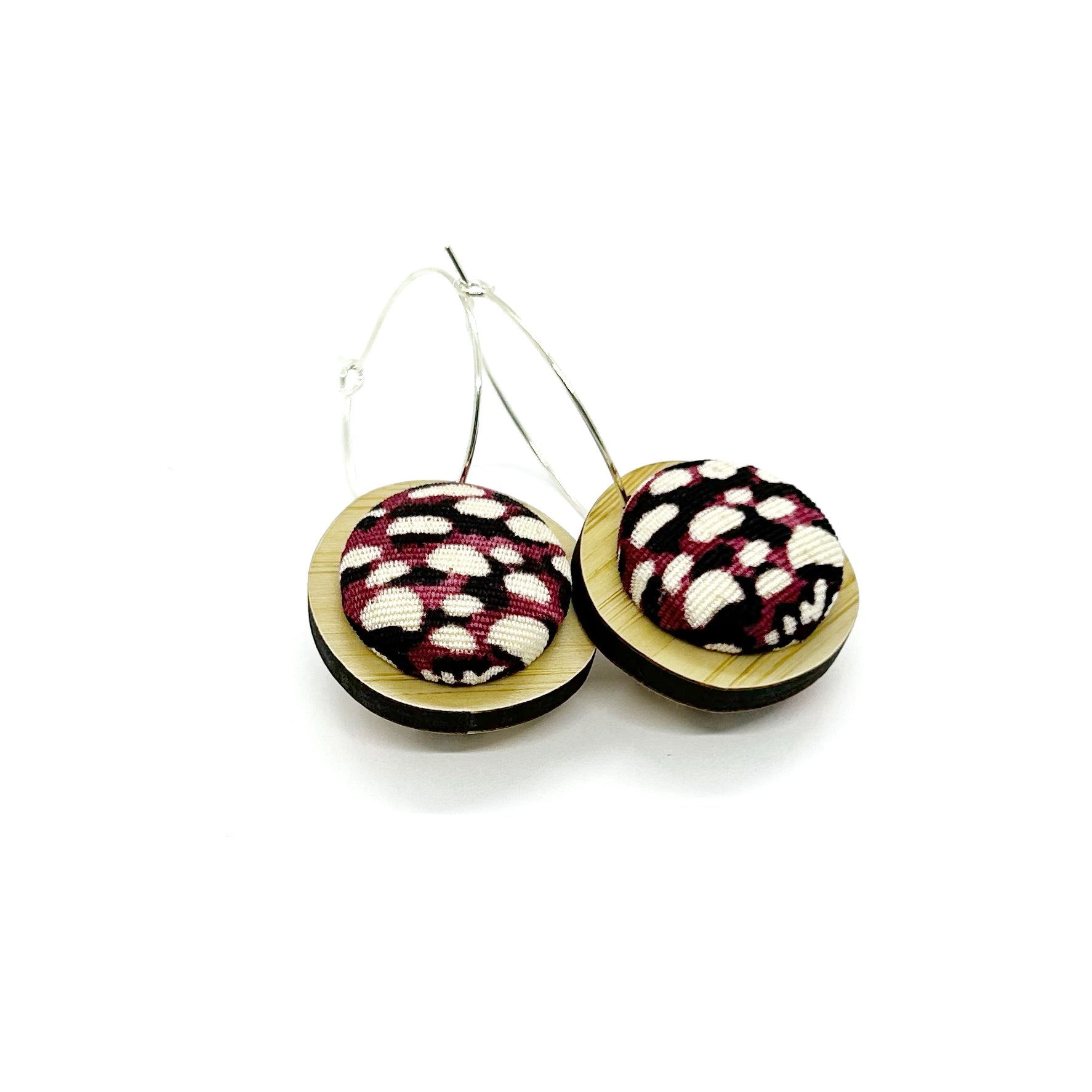 Double Sided Pebble Earrings - Pink and Black Blossom