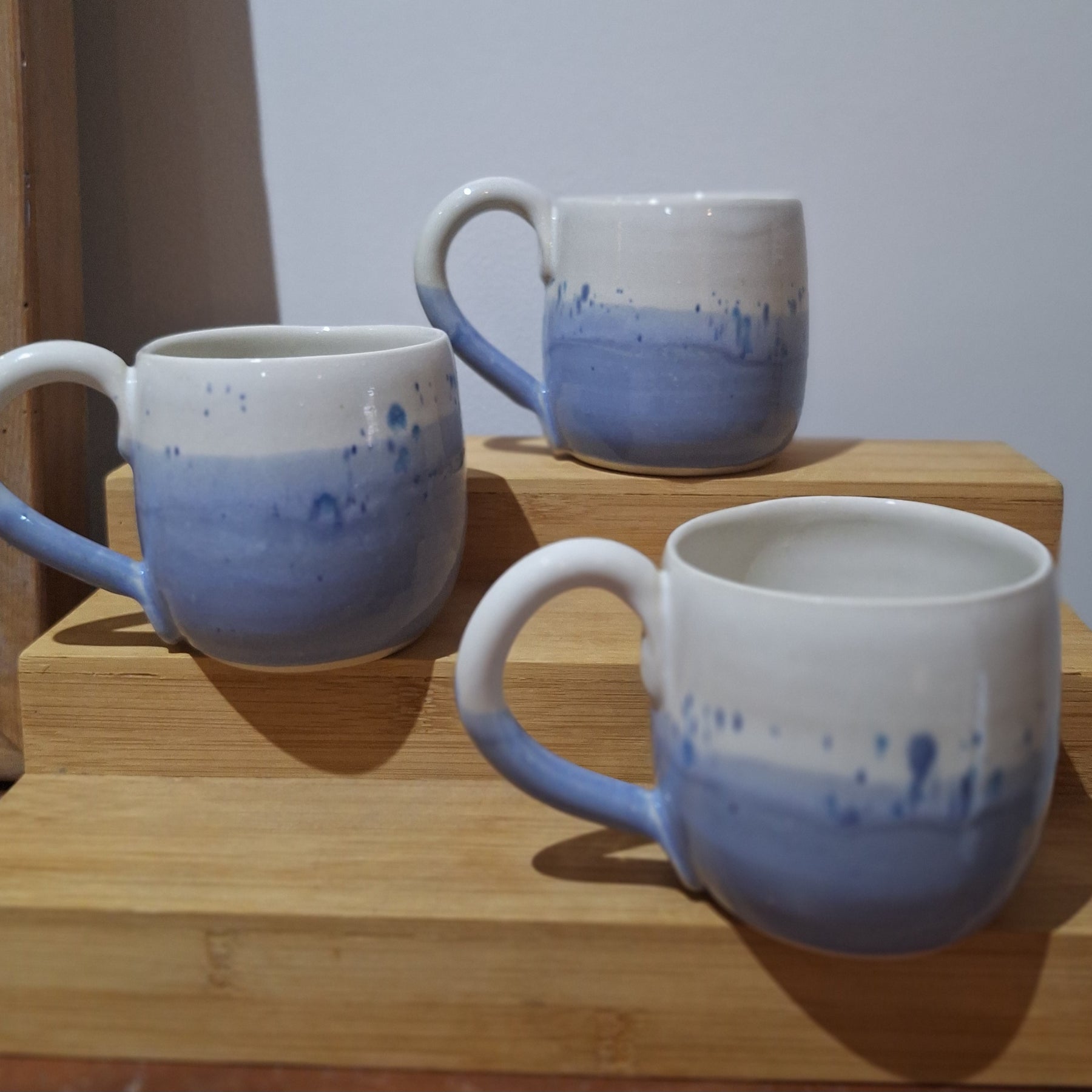 Coffee mug blue with speckles handmade
