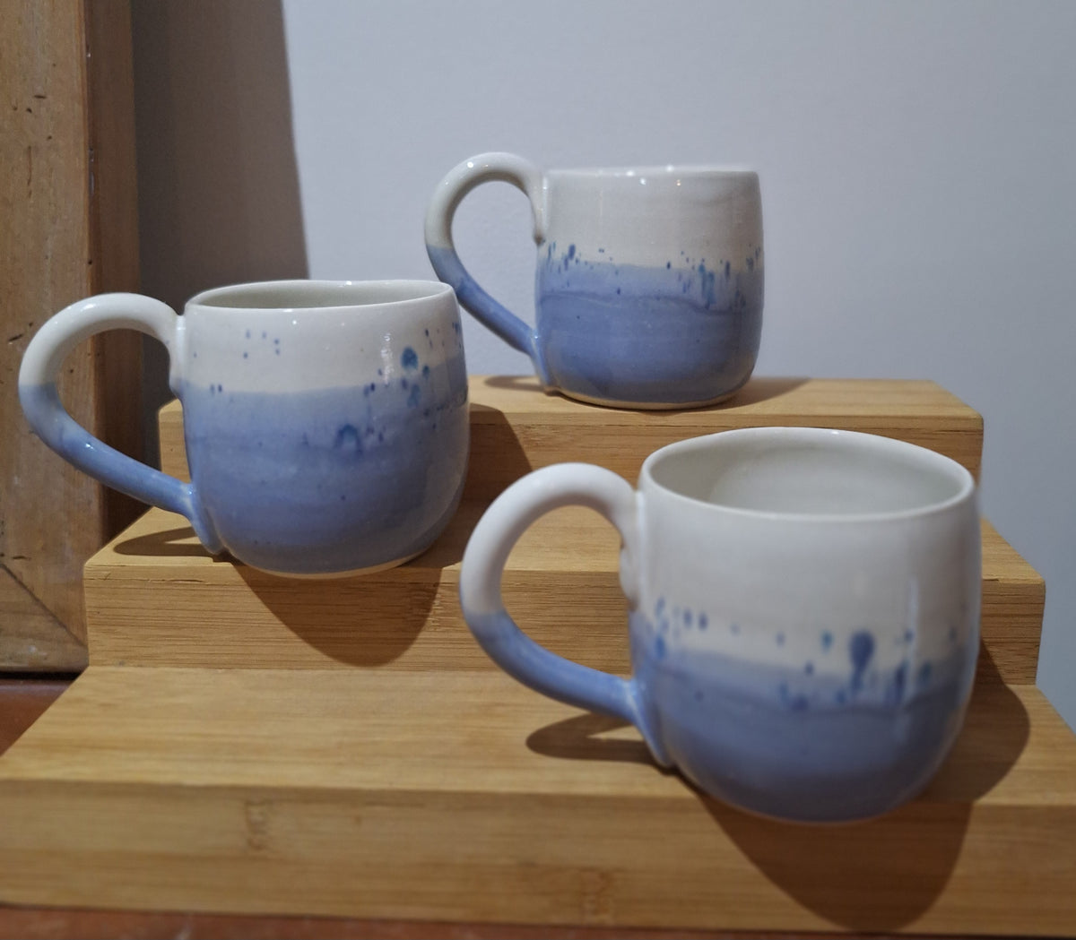 Coffee mug blue with speckles handmade