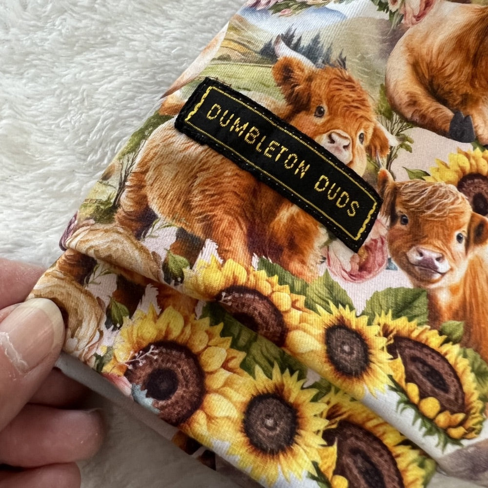 Cows and Sunflowers | Sizes 000, 00, 0 | Handmade Baby Pants by Dumbleton Duds | FREE Postage $50+