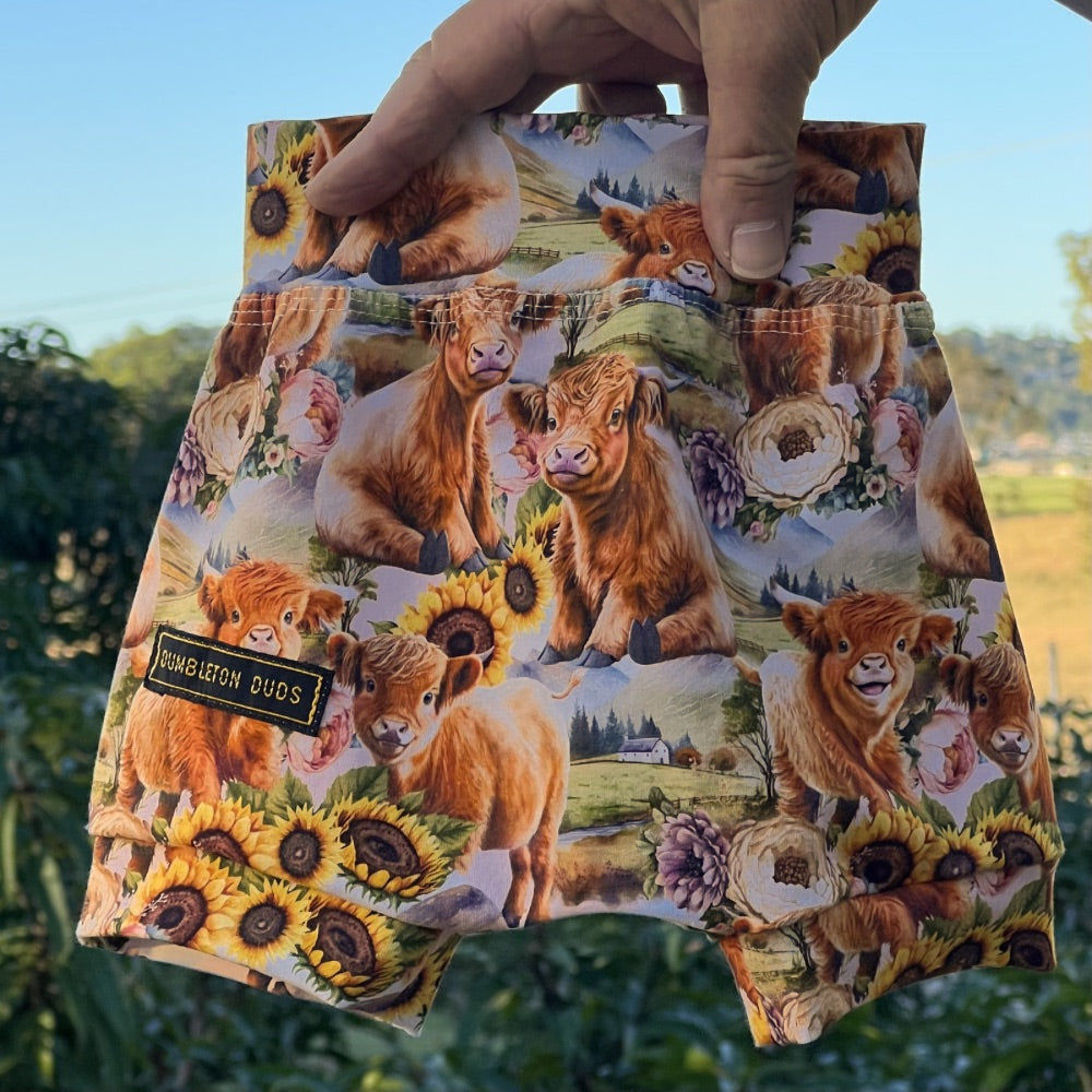 Cows and Sunflowers | Sizes 000, 00, 0 | Handmade Baby Pants by Dumbleton Duds | FREE Postage $50+