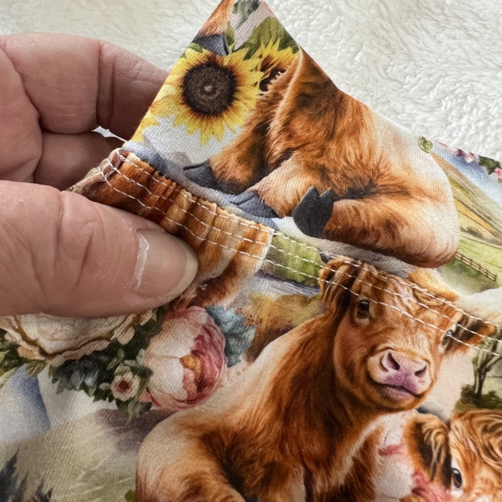 Cows and Sunflowers | Sizes 000, 00, 0 | Handmade Baby Pants by Dumbleton Duds | FREE Postage $50+