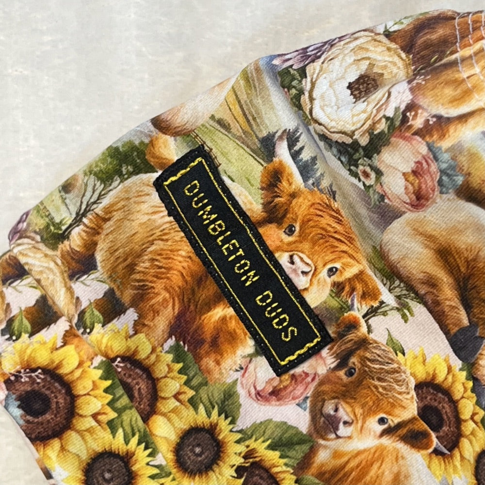 Cows and Sunflowers | Sizes 000, 00, 0 | Handmade Baby Pants by Dumbleton Duds | FREE Postage $50+