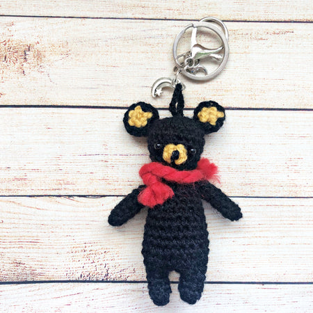Crochet Black Bear Keychain | Handmade Amigurumi Teddy, Bag Charm