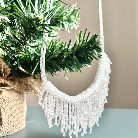 SILVER CRYSTAL | Shimmer Nude | 2 colors | festive necklace | beaded handmade